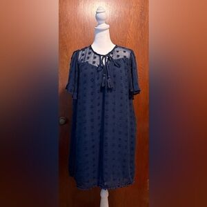 Umgee Navy Sheer Dress with Textured Dots size small